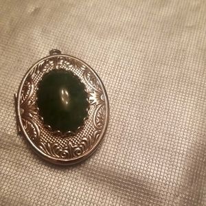 Green Jade Silver Tone Locket
